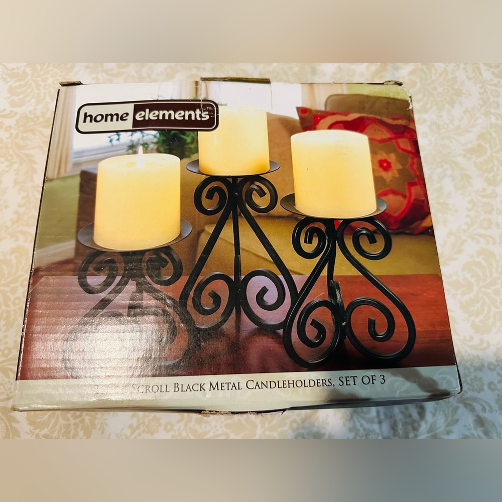 Element Black Scroll Metal Candleholders Trio